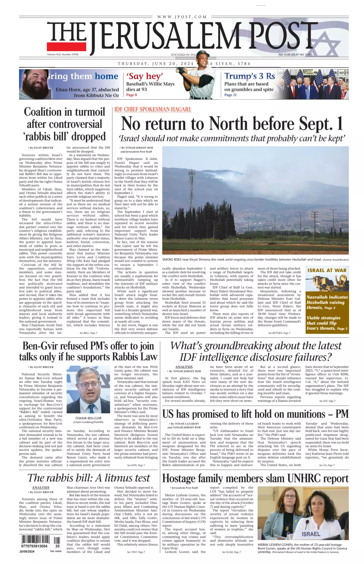 Prima-pagina-the jerusalem post-edizione-di-oggi-20-06-2024